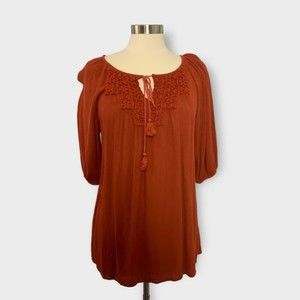 Staccato Size M Orange Crochet Lace Blouse